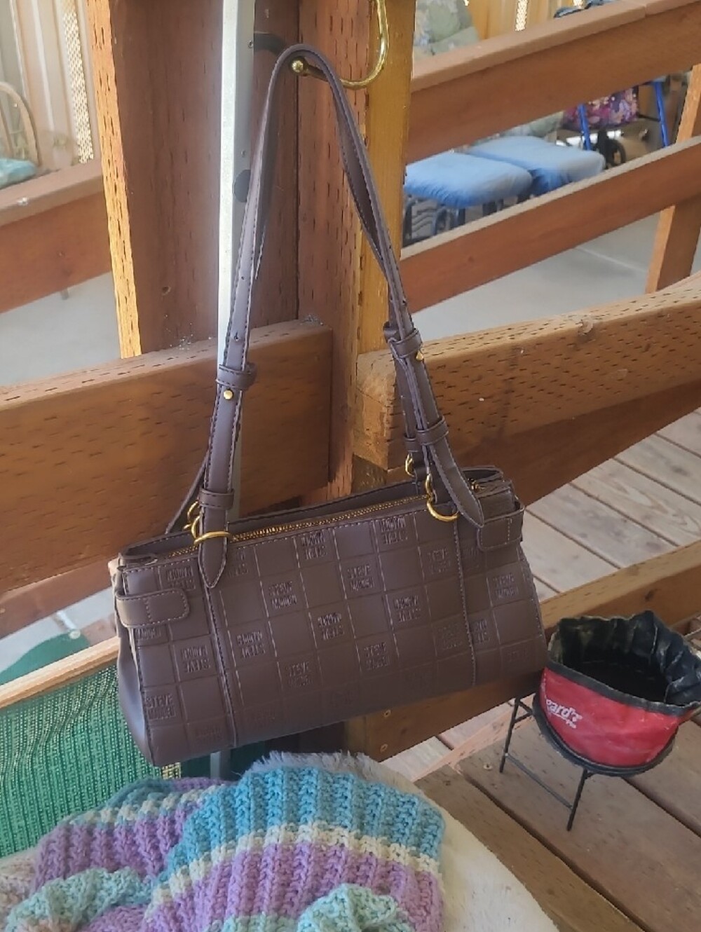 Steve Madden Brown Embossed SM Logo Shoulder Bag - Picture 3 of 13